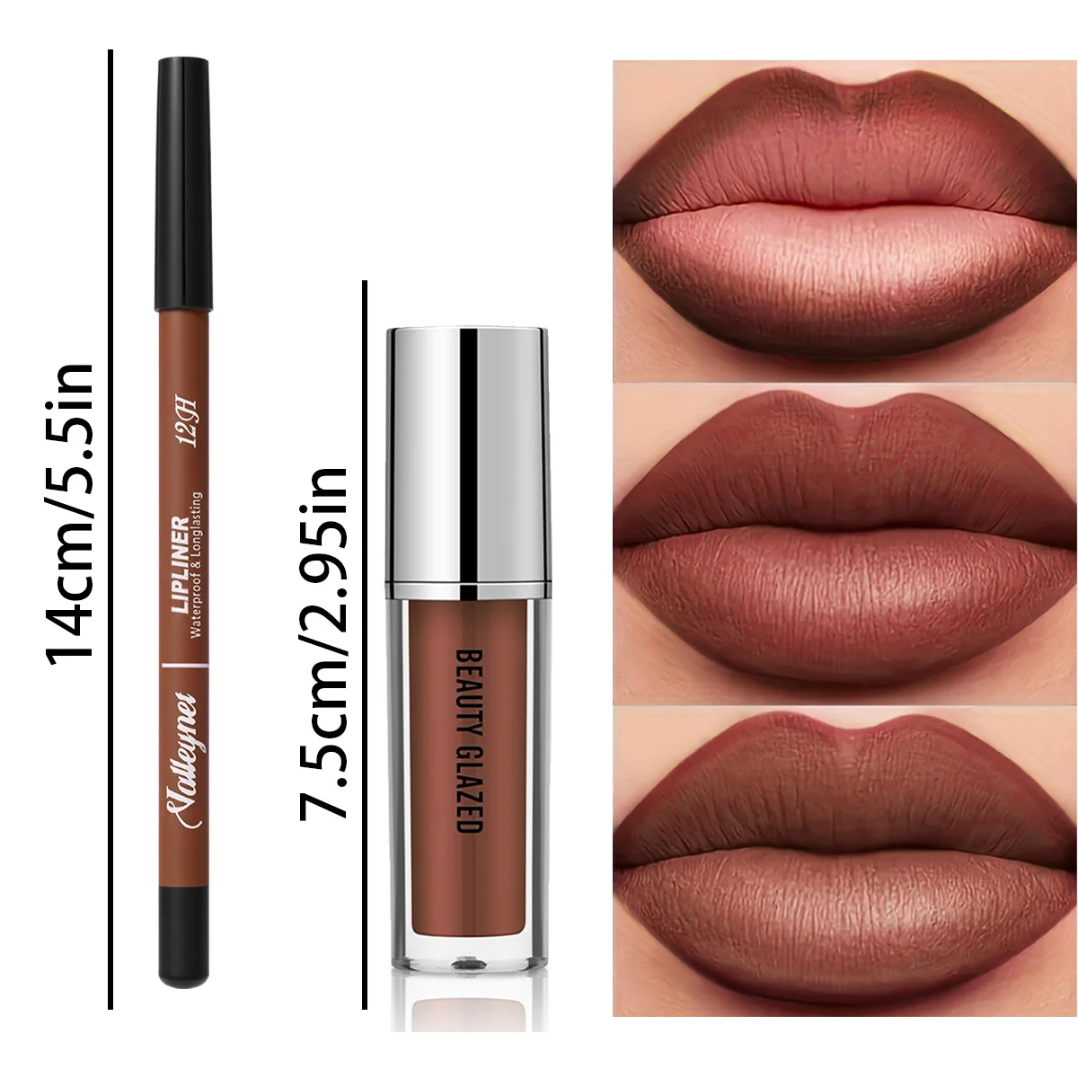 قطعتان/مجموعة قلم تحديد شفاه + أحمر شفاه، وردي بني وأرجواني، غير لامع يدوم طويلاً، مقاوم للماء وسهل الاستخدام، إنشاء مكياج يومي #4