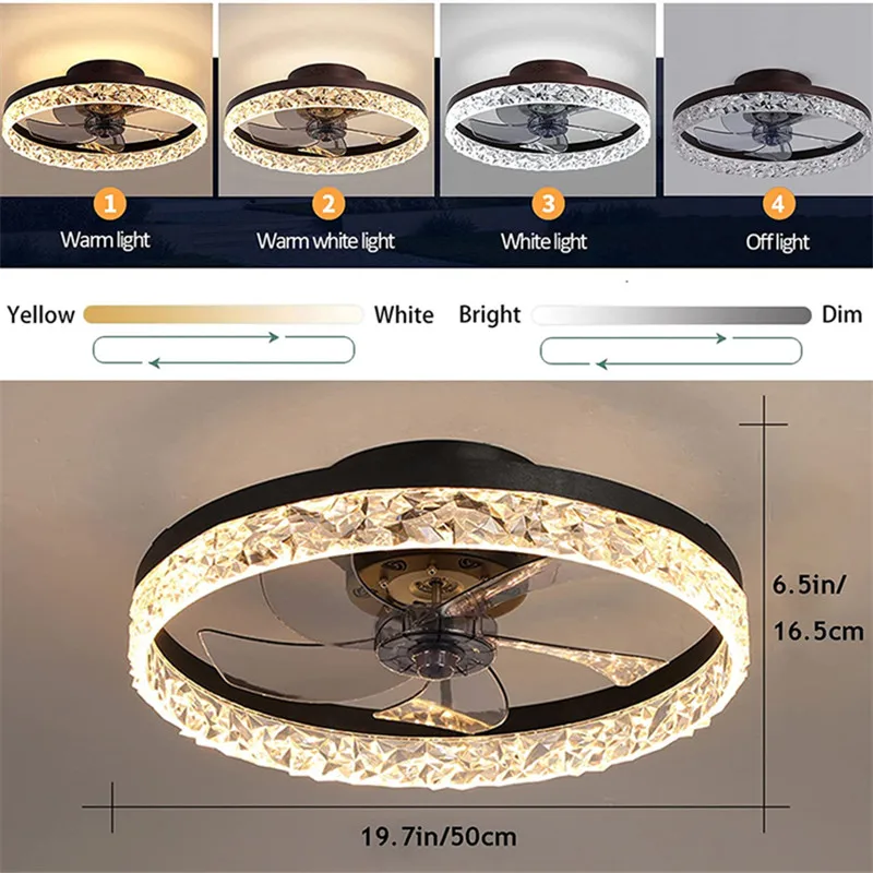 New Design Ceiling Fan With Light Silent Control Invisible Fan Chandelier For Bedroom Living Room Decorative Rc Ceiling Fan Lamp
