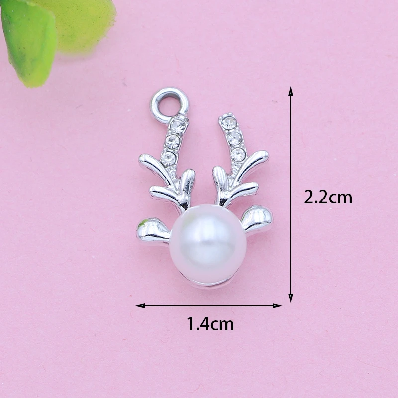 5Pcs Silver Plated Crystal Pearl Christmas Deer Charm Pendant for Jewelry Making Earrings Necklace DIY Accessories Craft 22x14mm - Image 7