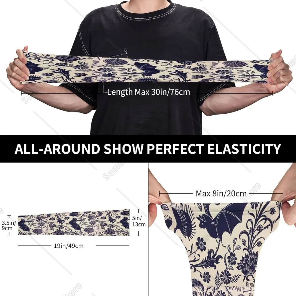 พิมพ์ลายค้างคาว ผ้าไหมน้ําแข็งสําหรับผู้ใหญ่ ผ้าคลุมแขนระบายความร้อนและรูนิ้ว ผ้าคลุมแขนระบายความร้อน น้ําหนักเบา