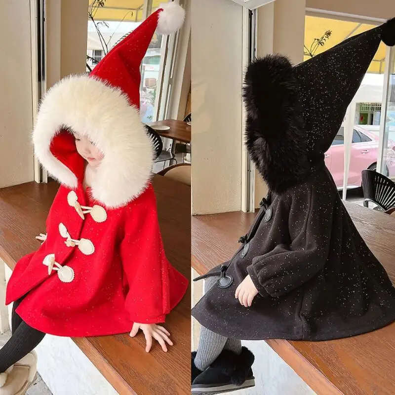 

Kawaii Girl Fashion Keep Warm Christmas Coat Jacket Student Autumn and Winter Casual Thicken Sharp Hat Tops Children's Clothing