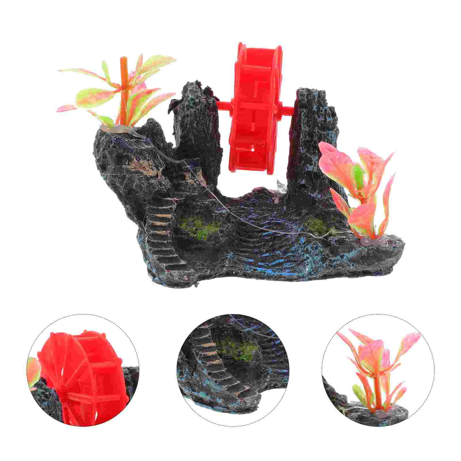

Rockery Aquarium Water Wheel Fish Pneumatic Aerated Waterwheel Hut Bowl Turkey Decor Simulation Mountain for Tank Landscape
