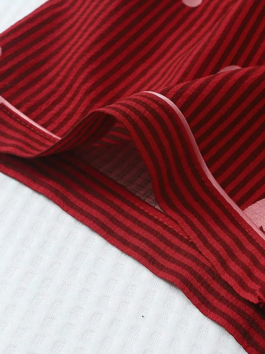

2pcs Women Red Striped Heart Print Short Sleeve Sleep Top And Bow Tie Shorts Set