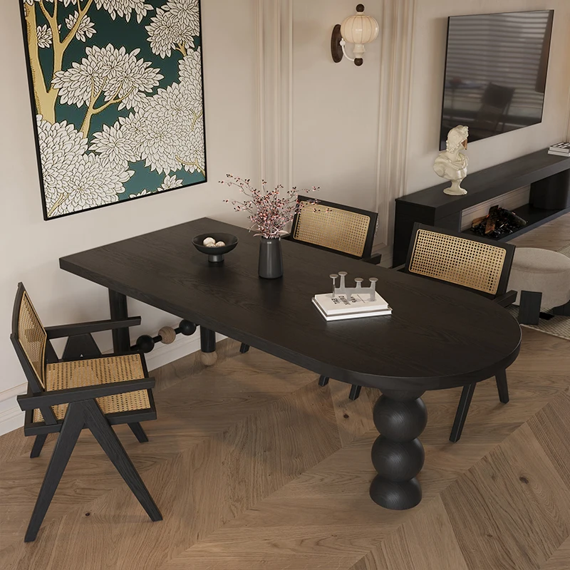 

French retro dining table full solid wood antique dining table living room home table and chair combination