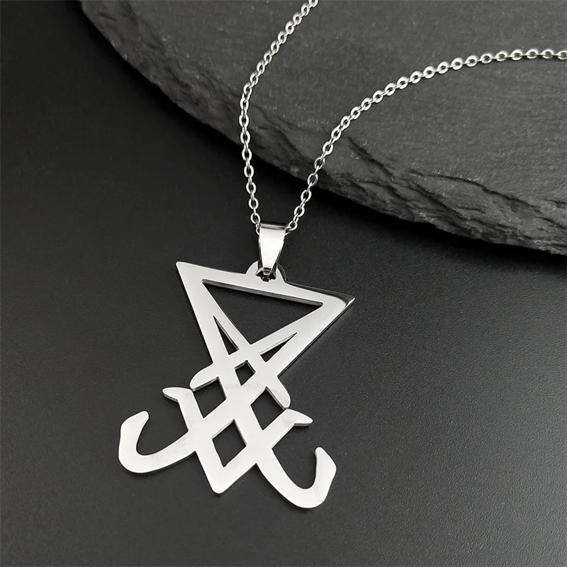 Sigil Church of Satan Stainless Steel Necklace Men Seal of Lucifer LaVey Hidden Devil Necklace Jewelry colgante hombre N641S03