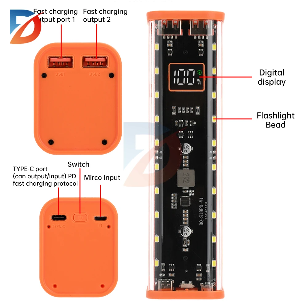 18650 Power Bank Case 22.5W Fast Charging Dual USB Charge DIY Shell for iPhone Xiaomi Detachable 18650 Battery Storage Box