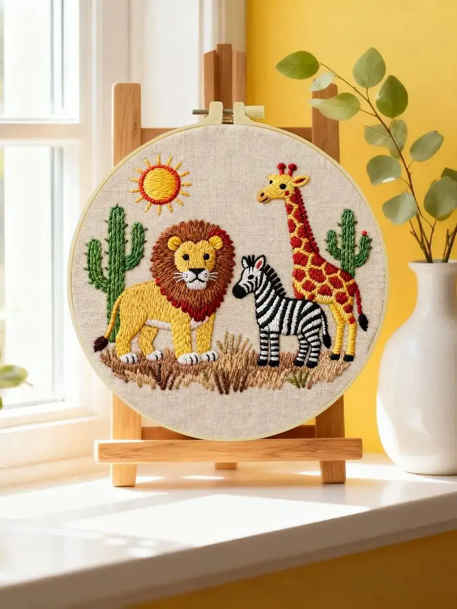 1 Stück 20X20CM/15X15CM 7,87/6,3 Zoll Zoo-Stickerei-Starter-Kit DIY-Kit DIY-Stickerei-Set Handarbeits-Set für Anfänger – Detail 6