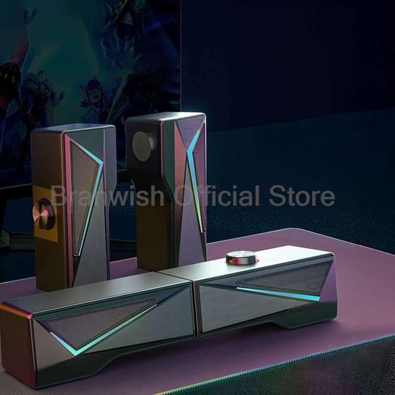 

RGB Gaming Soundbar With Detachable Design Knob Control Speaker USB Powered 3D Light Sound Box For Home Computer PC Desktop