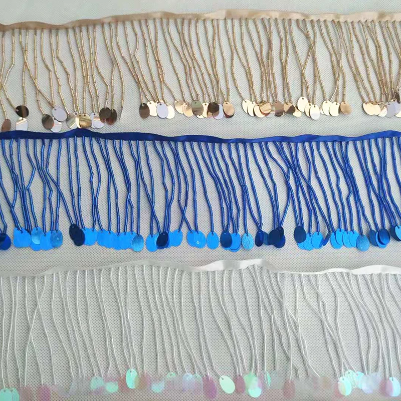 90cm Sequin Bead Tassel Fringe Lace Trim Ribbon For Sewing Latin Dress Stage Garment Curtains Decoration DIY Accessories Lace