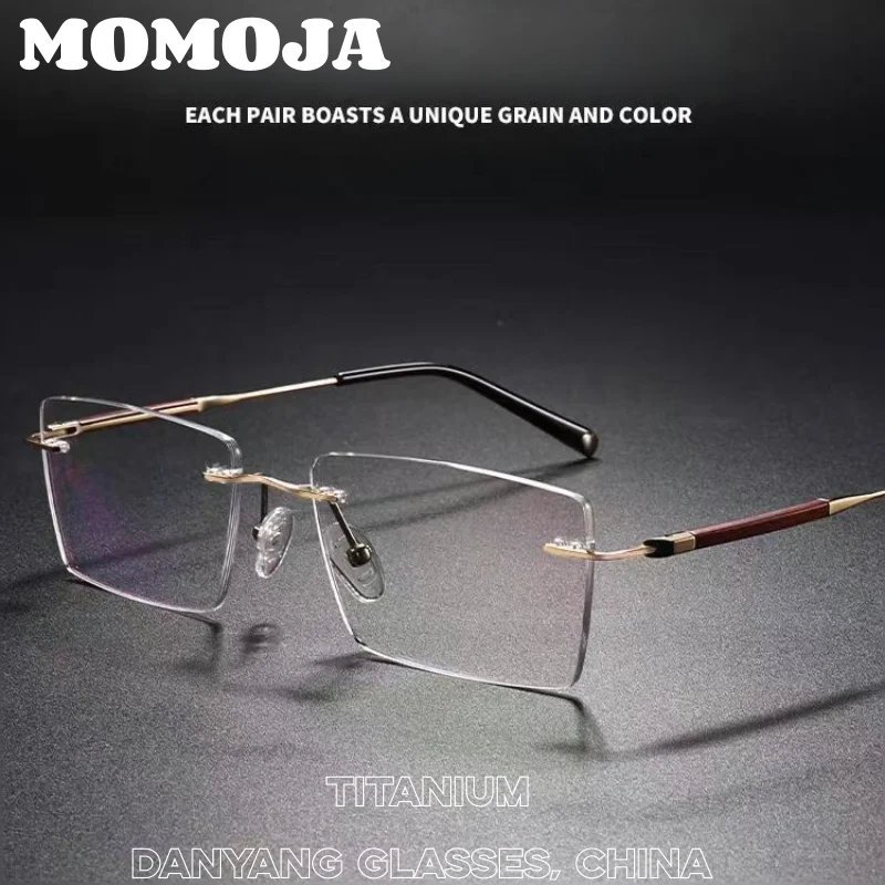 

MOMOJA High Quality Big Super Light Men's Rimless Glasses Business Elegant Casual Style Fashion Luxury Eyeglasses Frames 16028