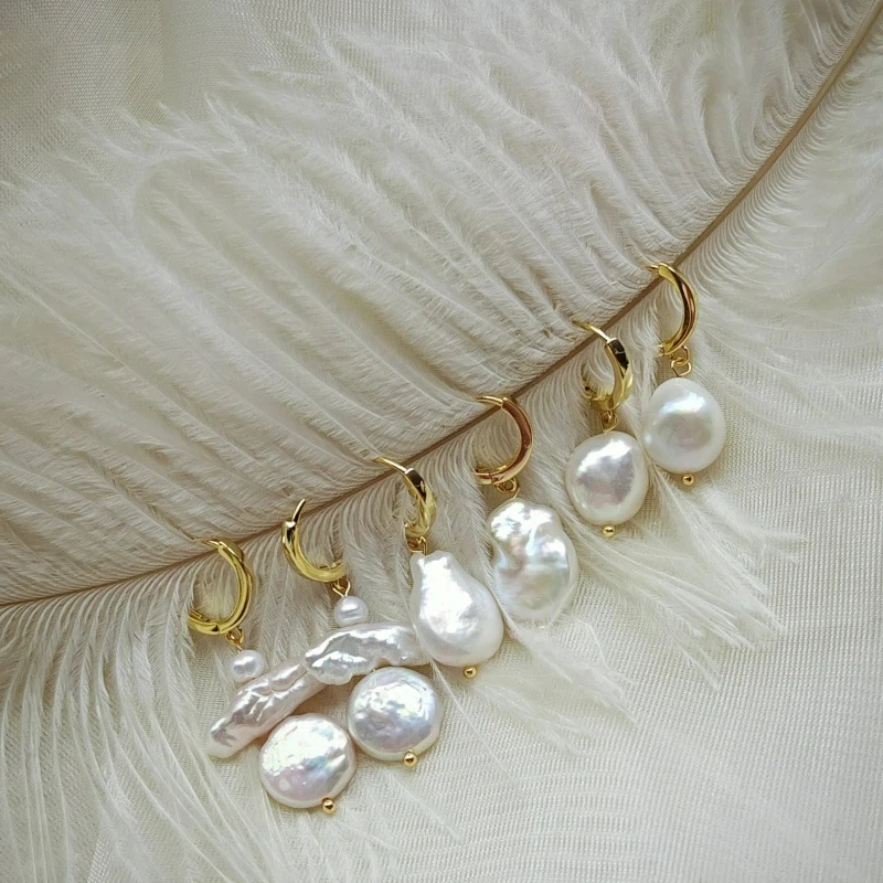 

Autumn Winter New Natural Pearl Baroque Simple Commuting Personality Ins Trendy Earrings Classic Jewelry Little Hoop Earrings