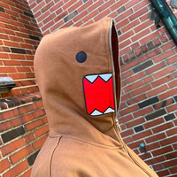 Domo kun Unisex Embroidered Jacket Long Sleeve Zipper Hooded Sweatshirt for Autumn Winter Cardigan
