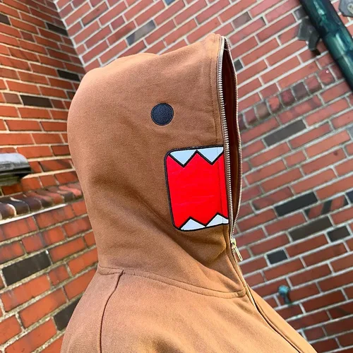 Domo kun Chaqueta bordada unisex Sudadera con capucha y cremallera de manga larga para otoño invierno Cárdigan