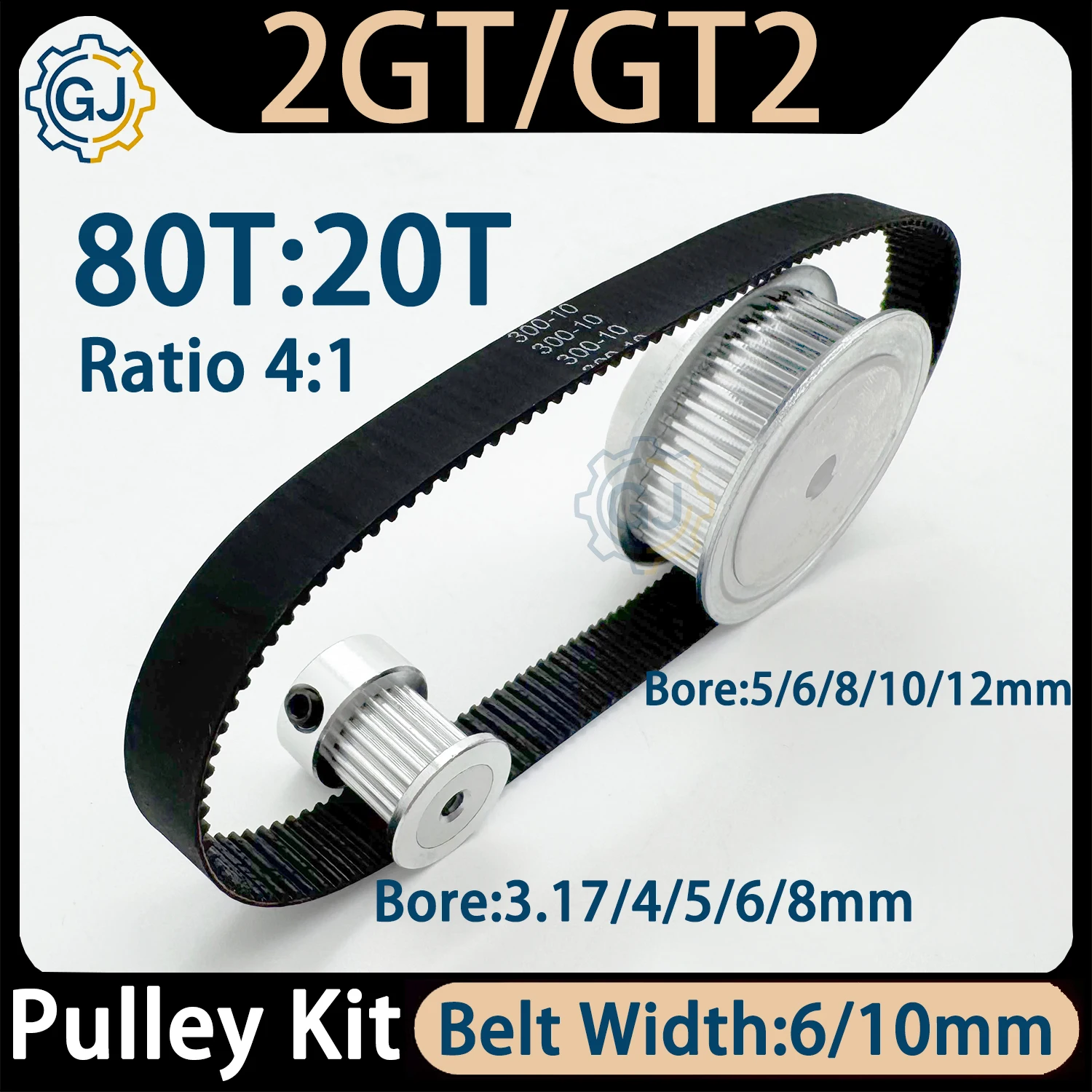 80Teeth 20Teeth GT2 Pulley Belt Kit Width 6/10mm Reduction 4:1 Bore 3~14mm 3D Printer Synchronous Wheels 2GT Timing Pulley Set
