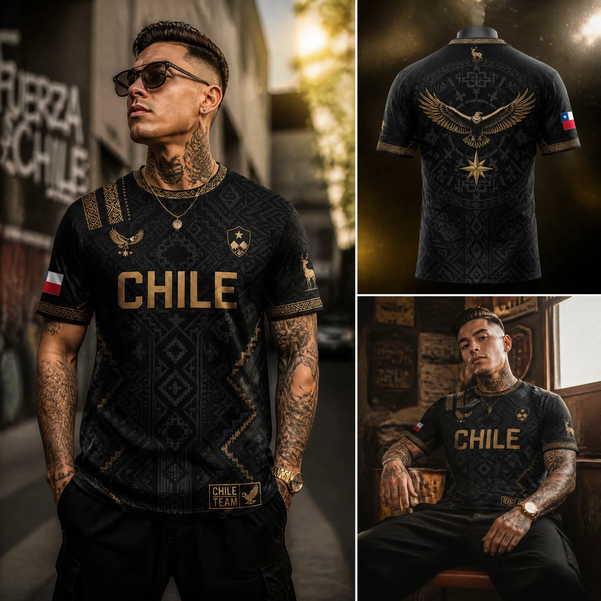 Herren-T-Shirt mit Rundhalsausschnitt, Chile, Elfenbein, Grau, Eagle Mountain-Grafik, kurze Ärmel, lässig, Streetwear, Outdoor, Team-Stil, Oberteil, Neu – Detail 4