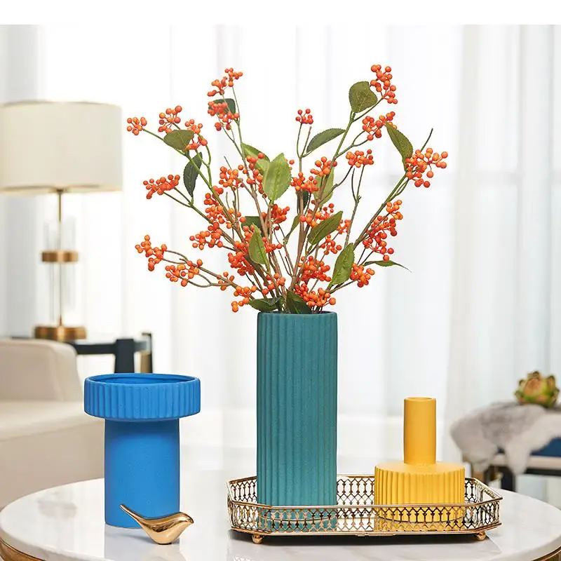 Creativity Striped Vase Ceramics Geometry Stripe Modern Home Decoration Flower Accessories Ceramic Handicraft Ornaments