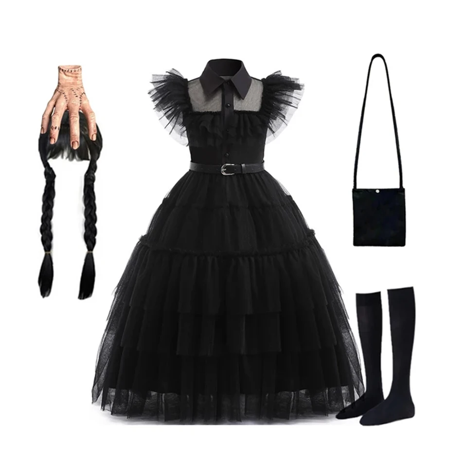 

Movie Wednesday Costume for Girls 3-12 Years Gothic Winds Wednesday Cosplay Costume for Kids Halloween Carnival Party Dress