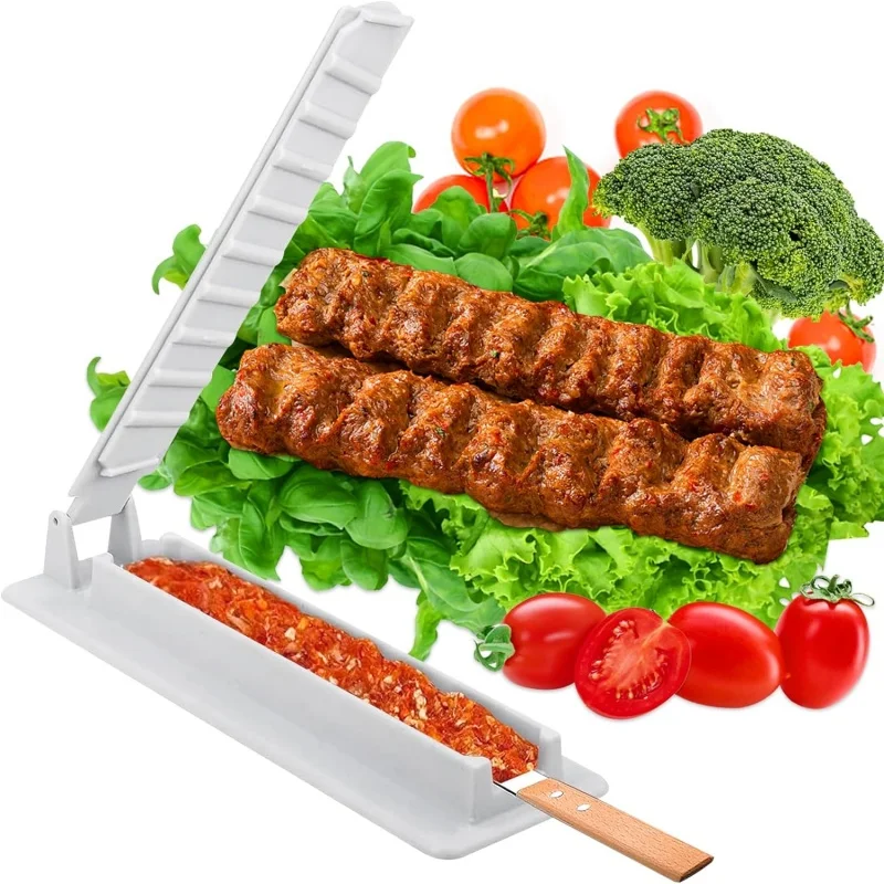 Double Row Kebab Maker BBQ Meat Skewer Making Machine Reusable Plastic Barbecue Skewer Maker Kebab Preparation Camping BBQ Tools