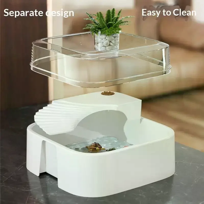 

New Transparent Turtle Tank Home Desktop Decoration Turtle Box With Sun Platform Simple Reptile Habitat