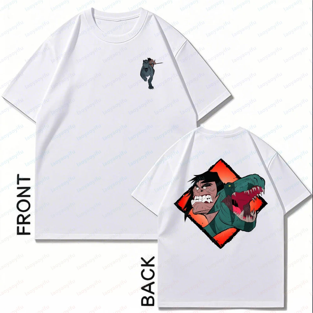 Primal Nostalgic Adult Animation Cotton T-Shirt for Men Dynamic Spear and Fang Rage Print Casual Tops Vintage Otaku Summer Tee