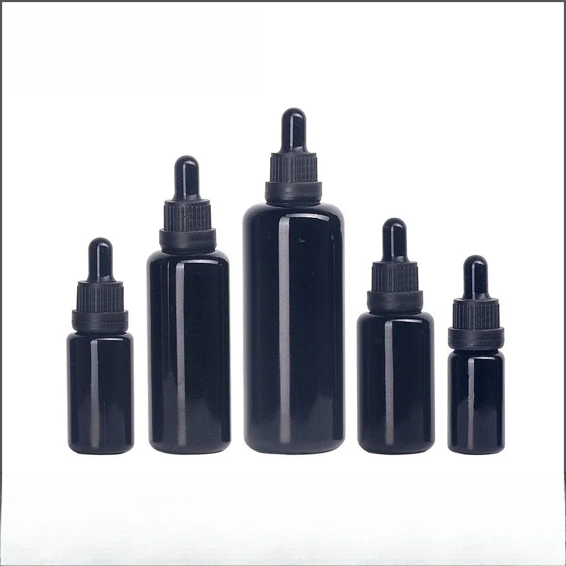 2/5/10 pezzi 10/15/30/50/100ml bottiglia di olio essenziale bottiglia di vetro nero con tappo contagocce a testa grande all'ingrosso