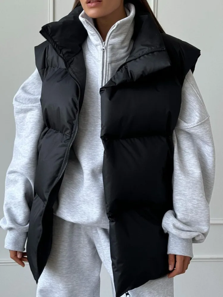 

Solid Cotton Vest Jacket 2025 European And American Autumn And Winter New Commuting Loose Sports Casual Vest Cotton Jacket Coat