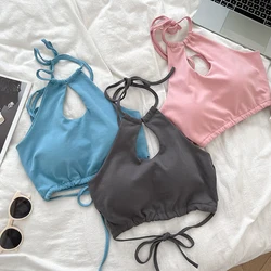 Cotton Fashion Backless Sexy Camisole Women Halter Hollow Out Design Elegant High Street Ladies Streetwear Summer Tank Top