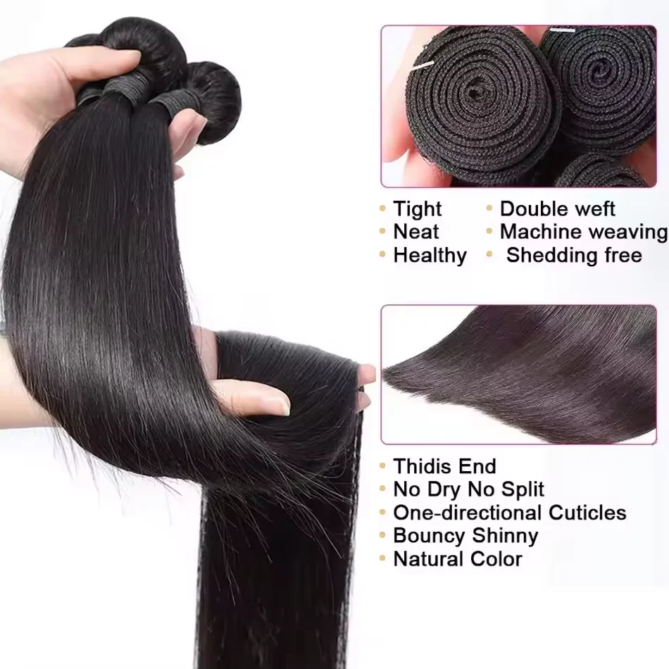 3 حزم وصلات شعر خام صفقة 30 36 بوصة العظام مستقيم غير المجهزة 100% حزم الشعر البشري البرازيلي عذراء اللون الطبيعي