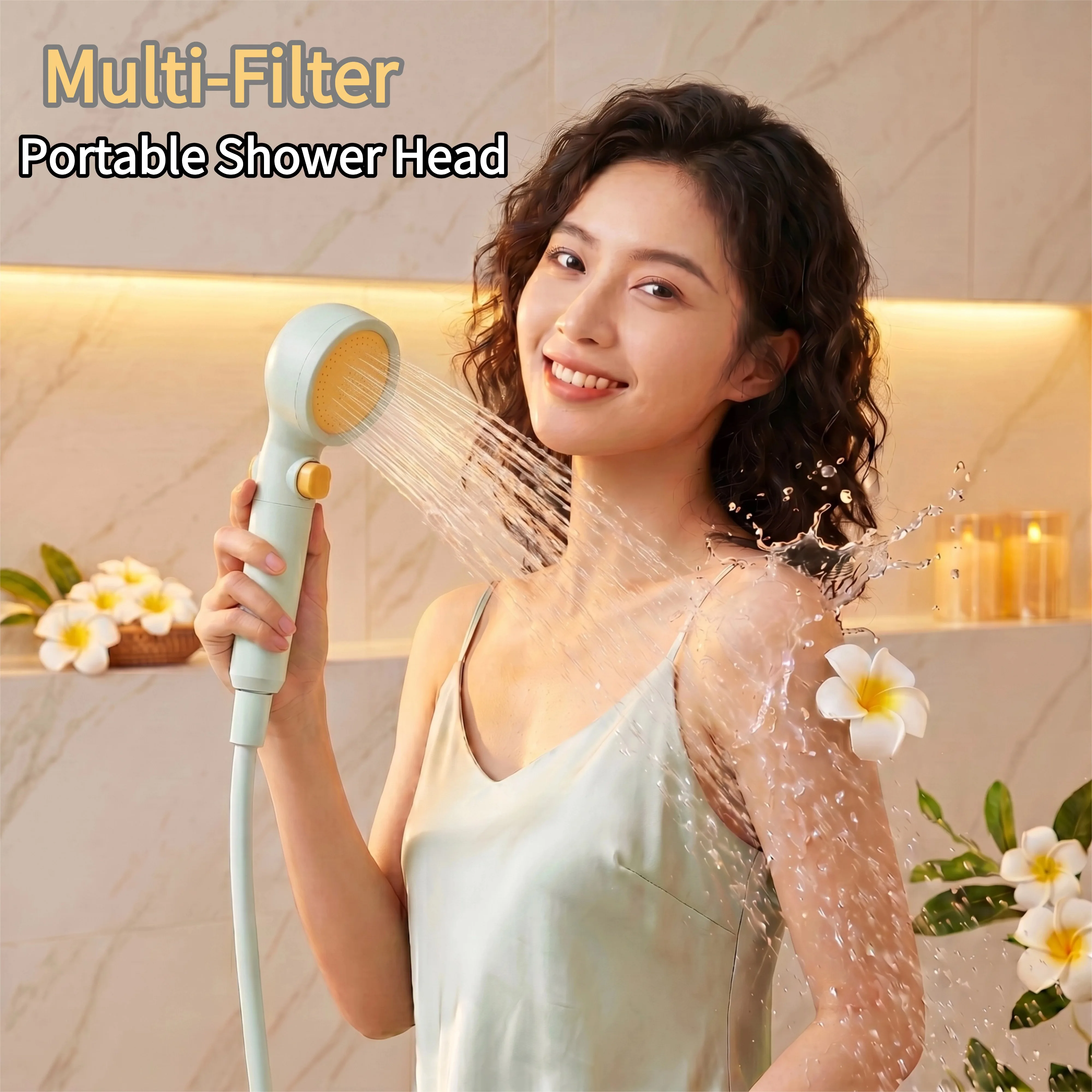 

Dopamine Portable Shower Head with Filter High Pressure Water Saving Light Weight Macaron Pastel Colors Durable Shower Head