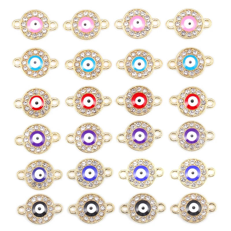 

15Pcs 12*17MM Shiny Rhinestone Round With Evil Eye Charms For Women DIY Jewelry Necklace Earrings Key Chains Making Pendants