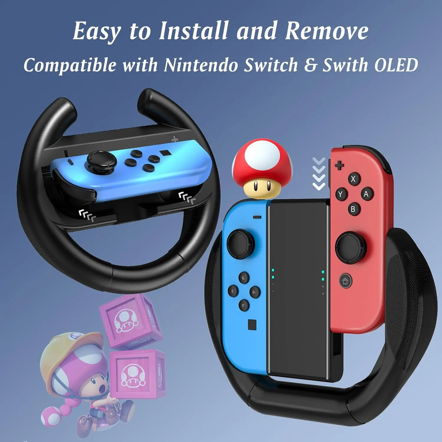 Switch Steering Wheels Compatible with Switch/Switch OLED Joy-Con Controllers, Racing Wheels for Mario Kart 8 Deluxe