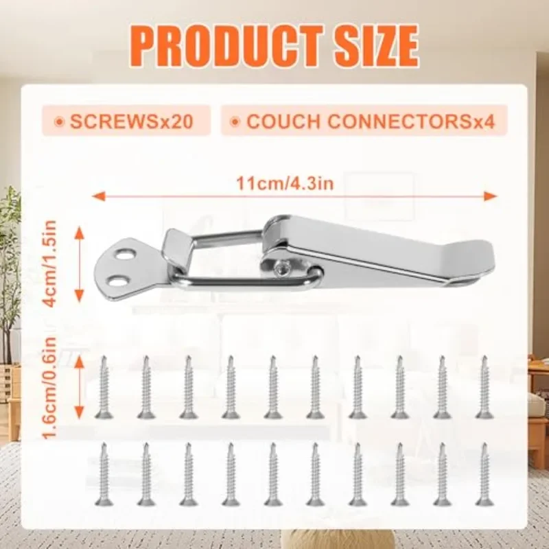 4/6pcs Sectional Sofa Interlocking Connectors, Furniture Connectors with Screws, Separation with Sturdy Hooks Clips