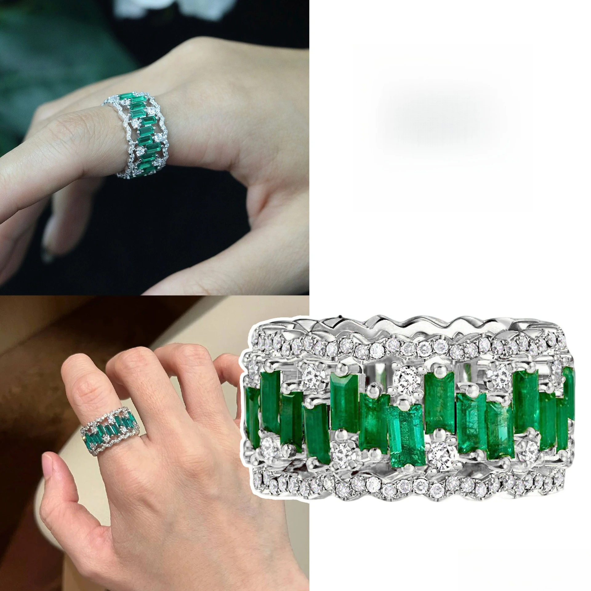Lab-Grown Emerald ArtDeco Hollow Statement Cocktail Ring 925 Sterling Silver Fine Jewelry Engagement Daily Anniversary For Women