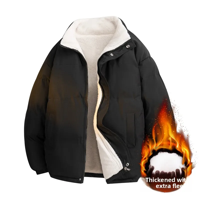 

American Style Cotton Jacket Men's Winter New Thickened Warm Bread Style Loose Cotton Outerwear Youth Fashion Standard Fit