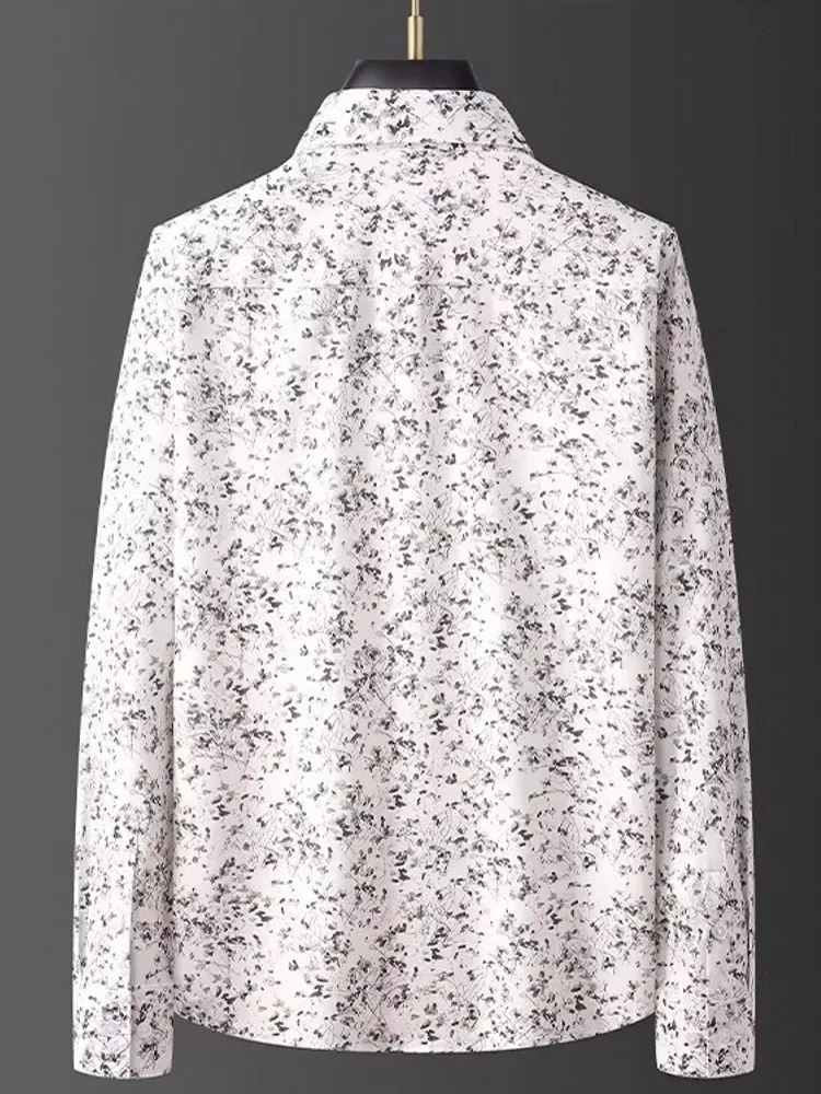 Mens Floral Printed Wedding Party Dress Shirt Long Sleeve Single Breasted Business Man Casual Tops Fashion Spring Slim Fit Shirt