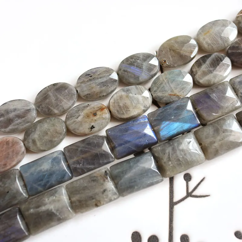 Labradorite Faceted Beads Natural with Blue Aura Flat Oval Rectangle Button Old Mine 15