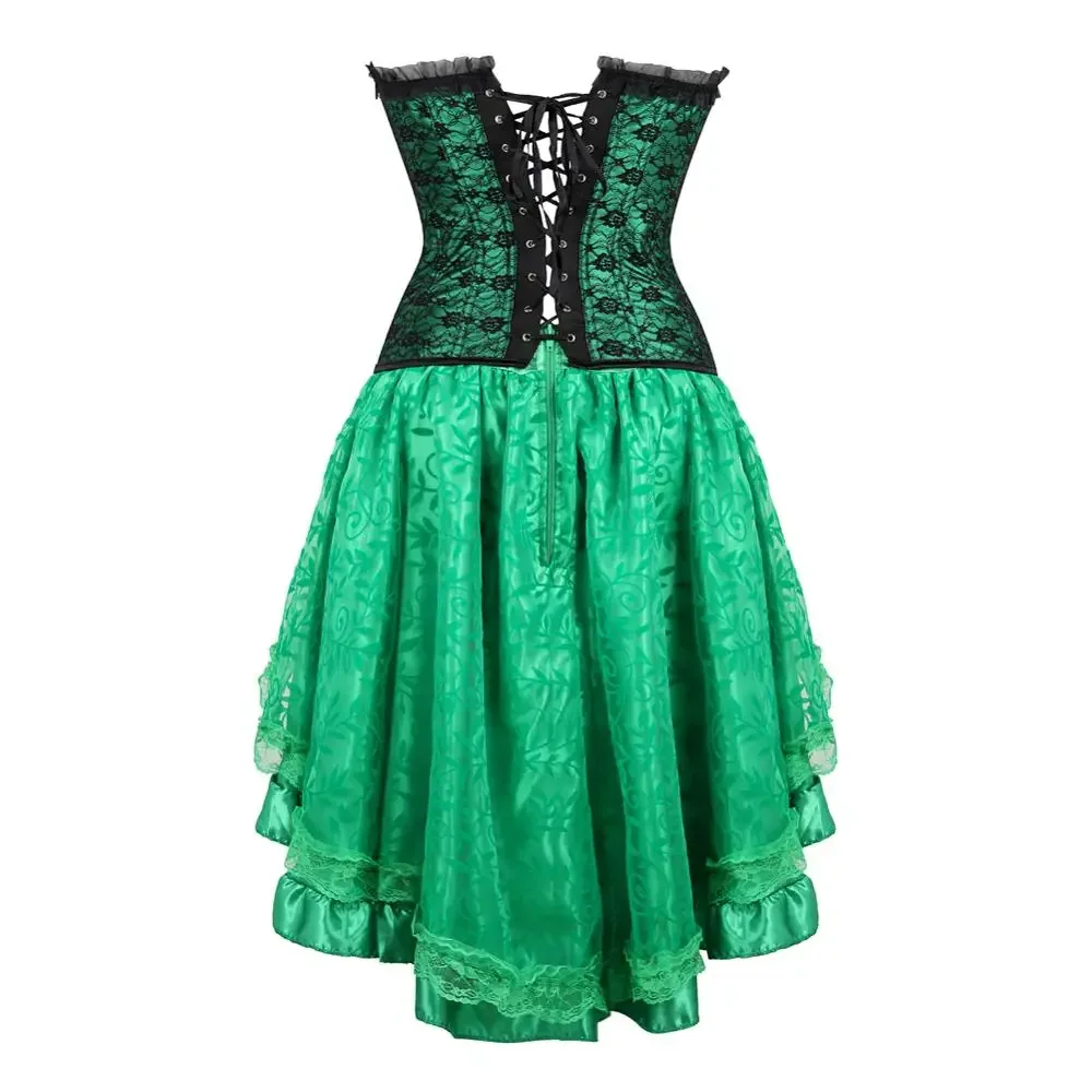 Corset Dresses for Women Steampunk Brocade Lace Boned Bustier Skirt Zip Retro Renaissance Korsage Sexy Cowgirl Party Clubwear