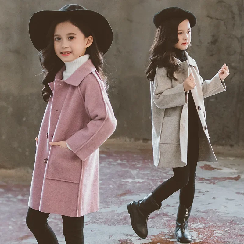 New Autumn Girls Wool Winter Coats Blends Jacket Double-Sided Synthesis Coat Mid-Length Casual Children's Clothing Kids Clothes