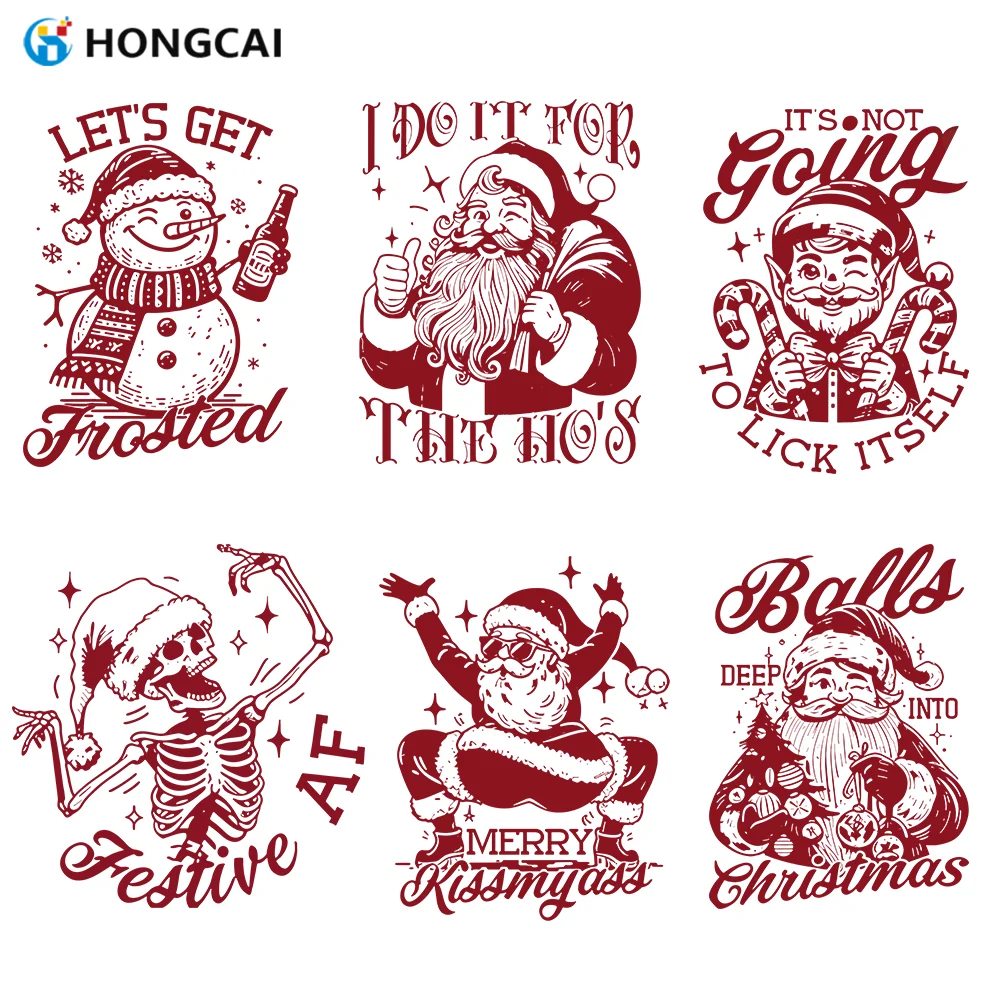 6-teiliges Funky Christmas Heat Transfer Vinyl Sticker Set Hitzebeständig, einfach zu bedienen. Perfekt für die Herstellung von Event-Dekorationen als Geschenk