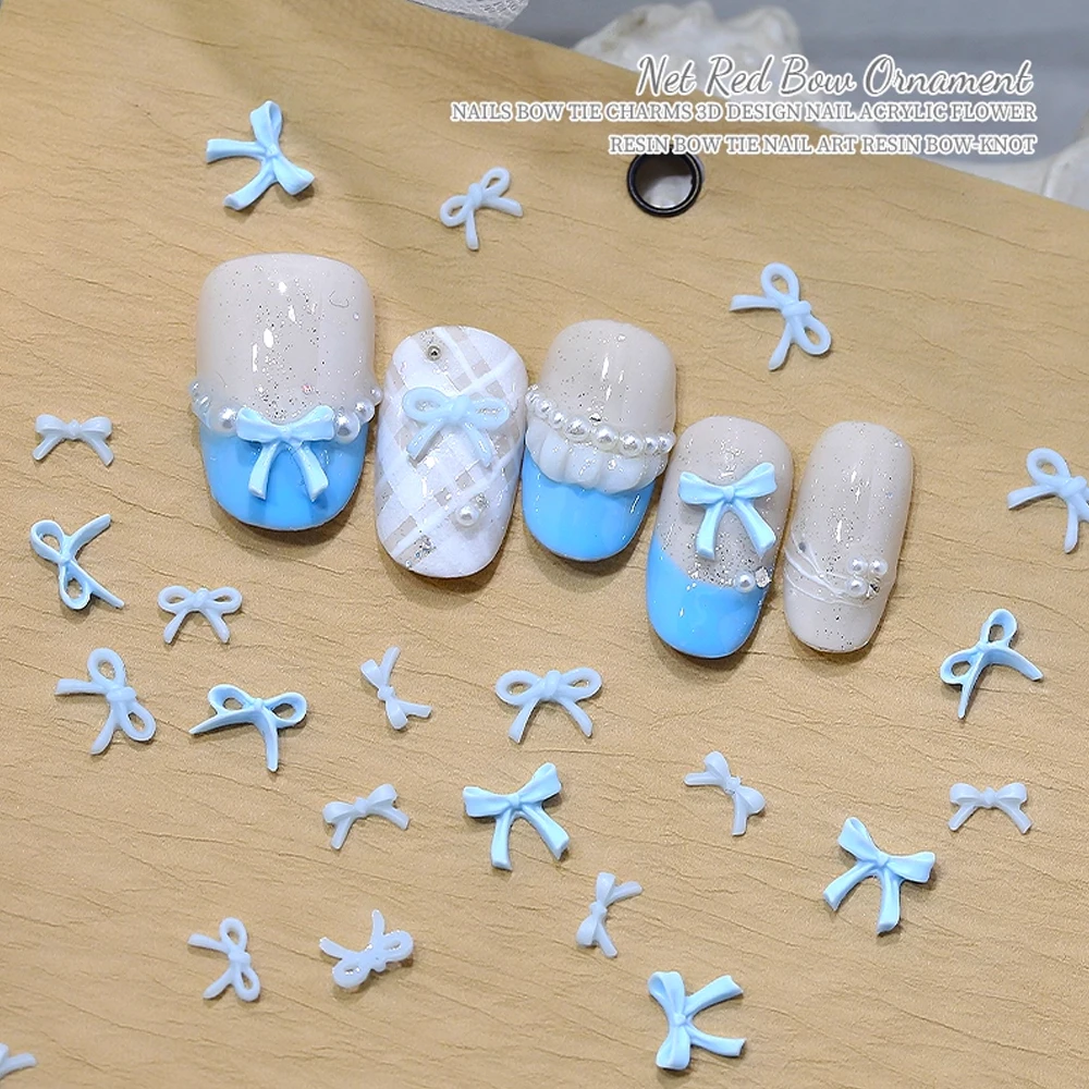 100 قطعة صغيرة السماء الزرقاء الدانتيل الفرنسية القوس مسمار الفن السحر الوردي/الأبيض ثلاثية الأبعاد الراتنج الشريط Bowknots مستلزمات الأظافر DIY بها بنفسك الحلو مانيكير ديكور