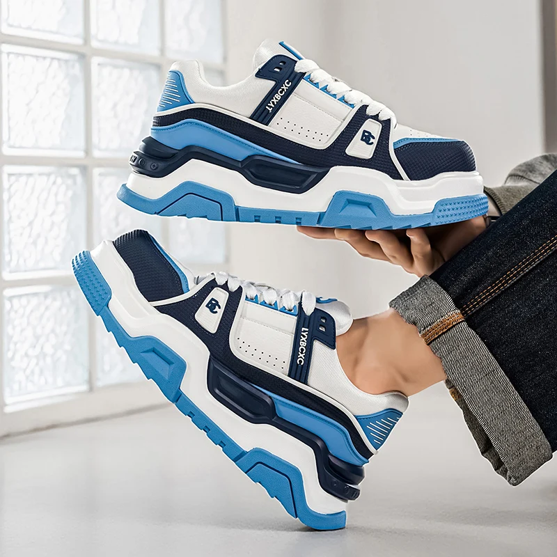 

Men's Fashion PU Leather Surface Color-blocked Lightweight Low-top Round-toe Lace-up Versatile Design Vulcanized Board Shoes