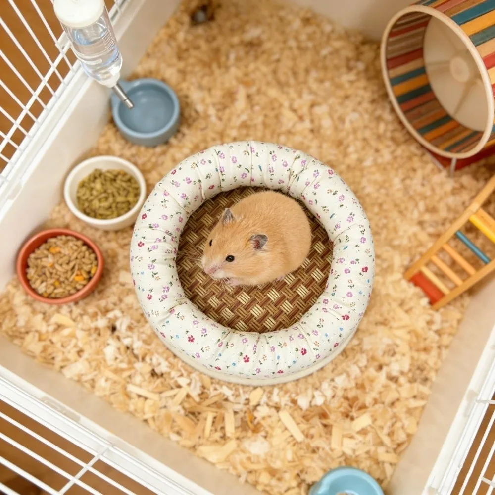 Floral Pattern Hamster Cooling Bed Round Breathable Summer Hamster Pad Pet House Non-Slip Bottom Pet Sleeping Mat Rabbit