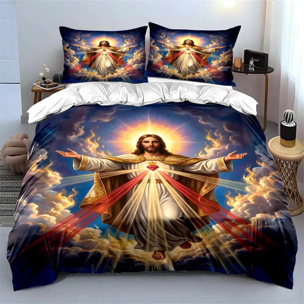 Merciful Jesus of the Holy Light Print Bedding Set 1 Duvet Cover 2 Pillowcases for Adult and Children Luxury Gift Full Size