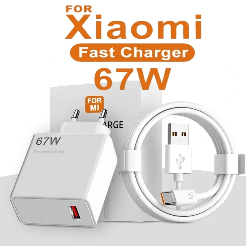 For Xiaomi 67W USB Super Fast Charger Power Adapter Mi 12 11 6A Type C Cable POCO X5 X4 Pro Redmi Note 9 10 11 Charging