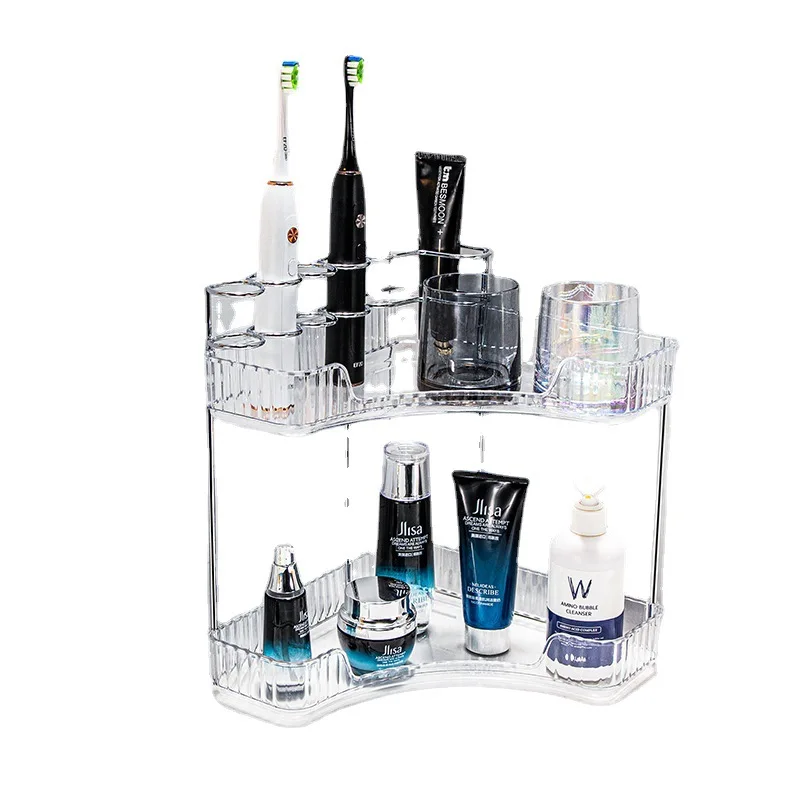 

Makeup Storage Shelf Multi Functional Toothbrush Toiletries Large Capacity 2-tier Lipstick Skincare Perfume Bathroom Corner Rack