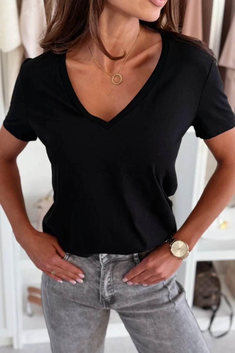 Camiseta de mujer verano 2025 manga corta Sexy cuello en V camisetas de verano señoras Top Casual camiseta suelta moda para chicas camisas