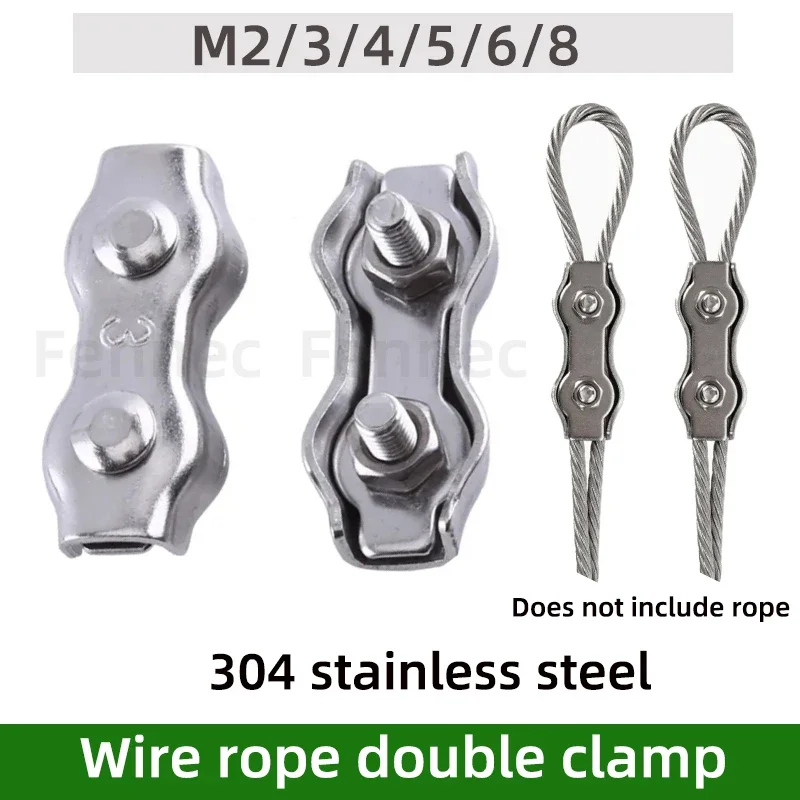 10Pcs M2-M8 Steel Wire Cable Clamp 304 Stainless Steel Double Post Bolt Clip Wire Rope Cable Clamp Caliper Rope Simple Grip