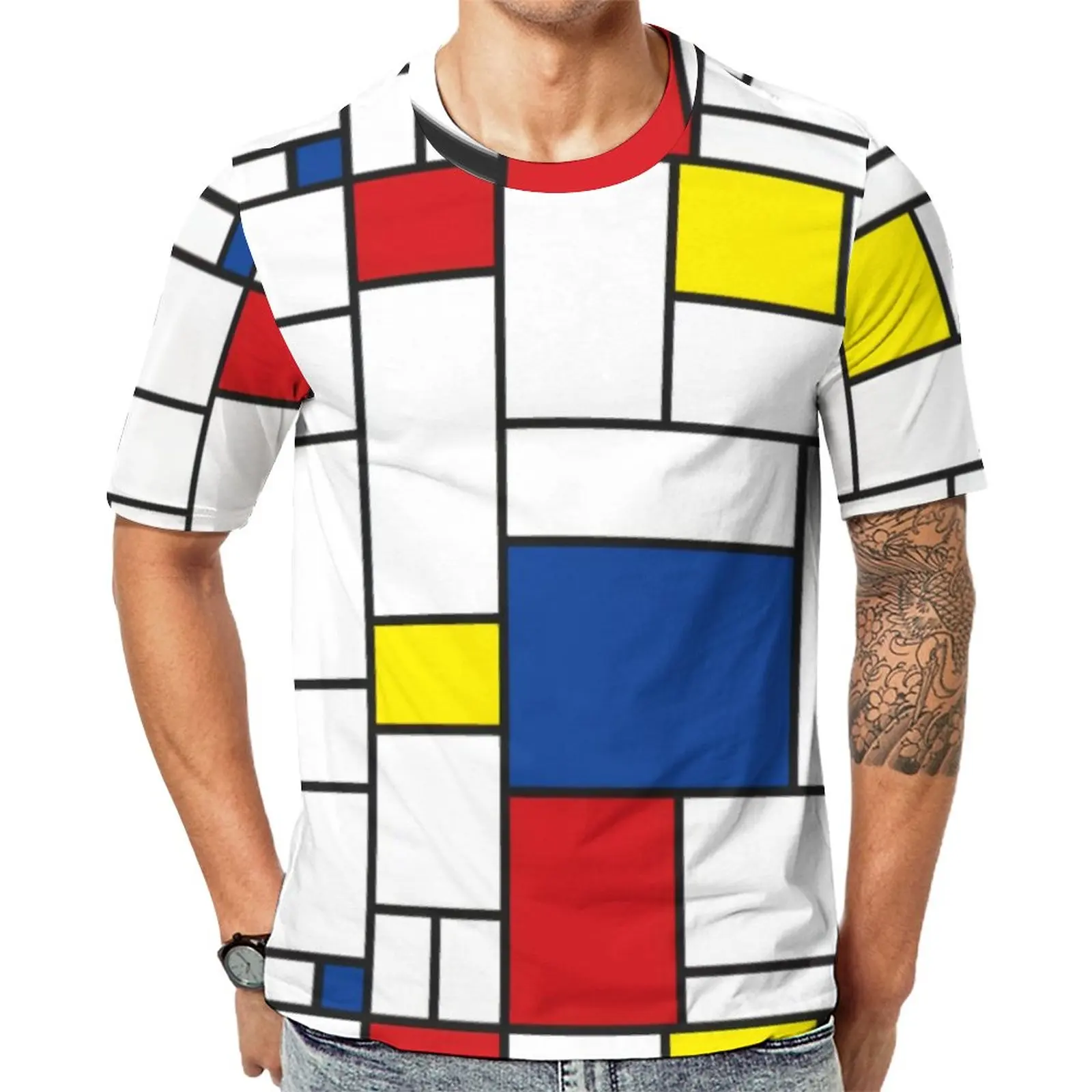 Mondrian Geometry T Shirt Modern Art Novelty T-Shirts Short-Sleeve Graphic Tops Hot Sale Summer Essential Big Size Tees