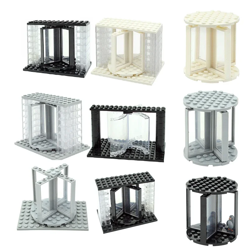 MOC City House Bricks Mall Hall Transparent Revolving Door Set DIY Building Blocks 60596 85941 30562 Creative Toys for Children