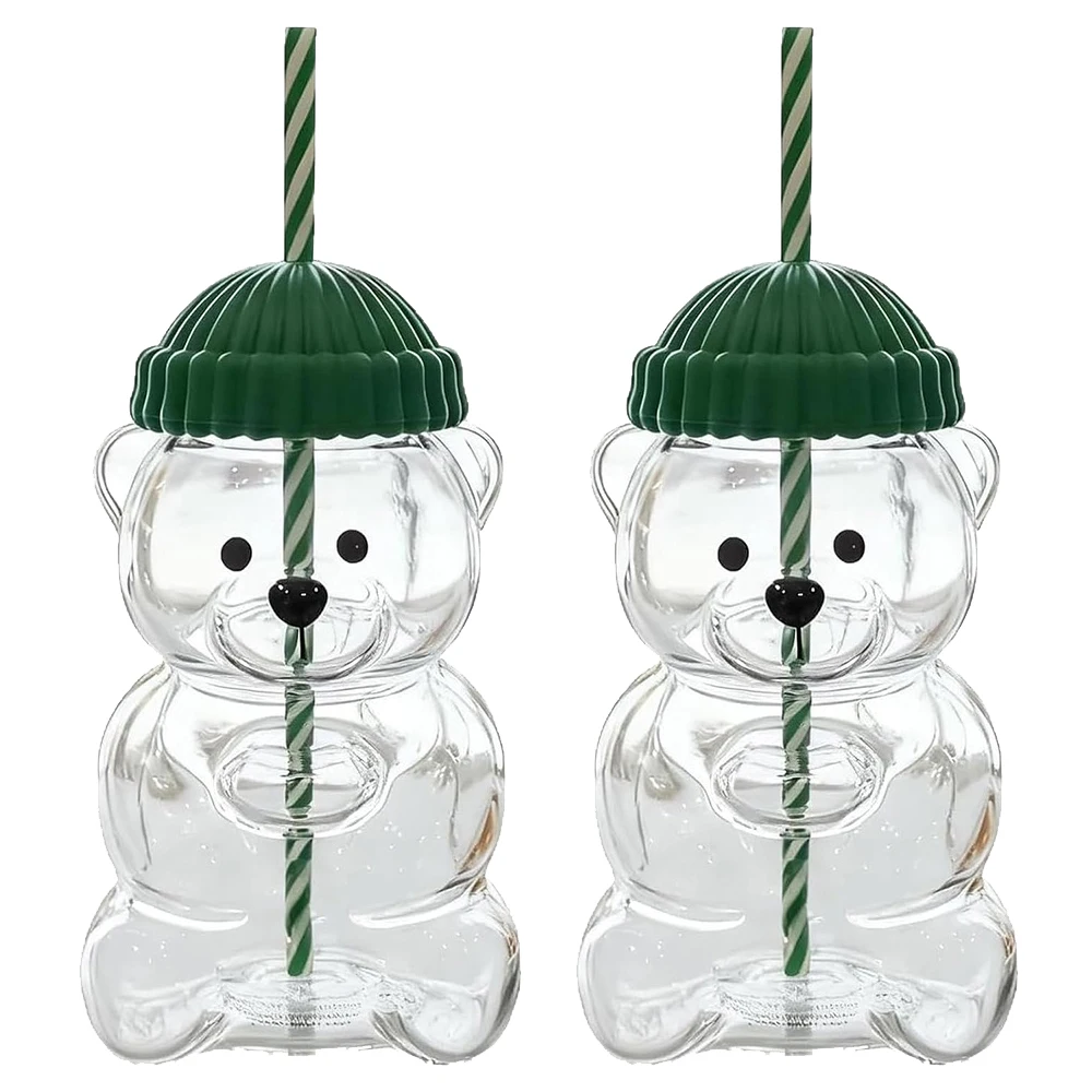 

Large Capacity 500ML Cute Bear Glass Cup 2025 New Christmas Gift Durable for Coffee Beer Wine Cocktails Straw Mug,Decor Pr